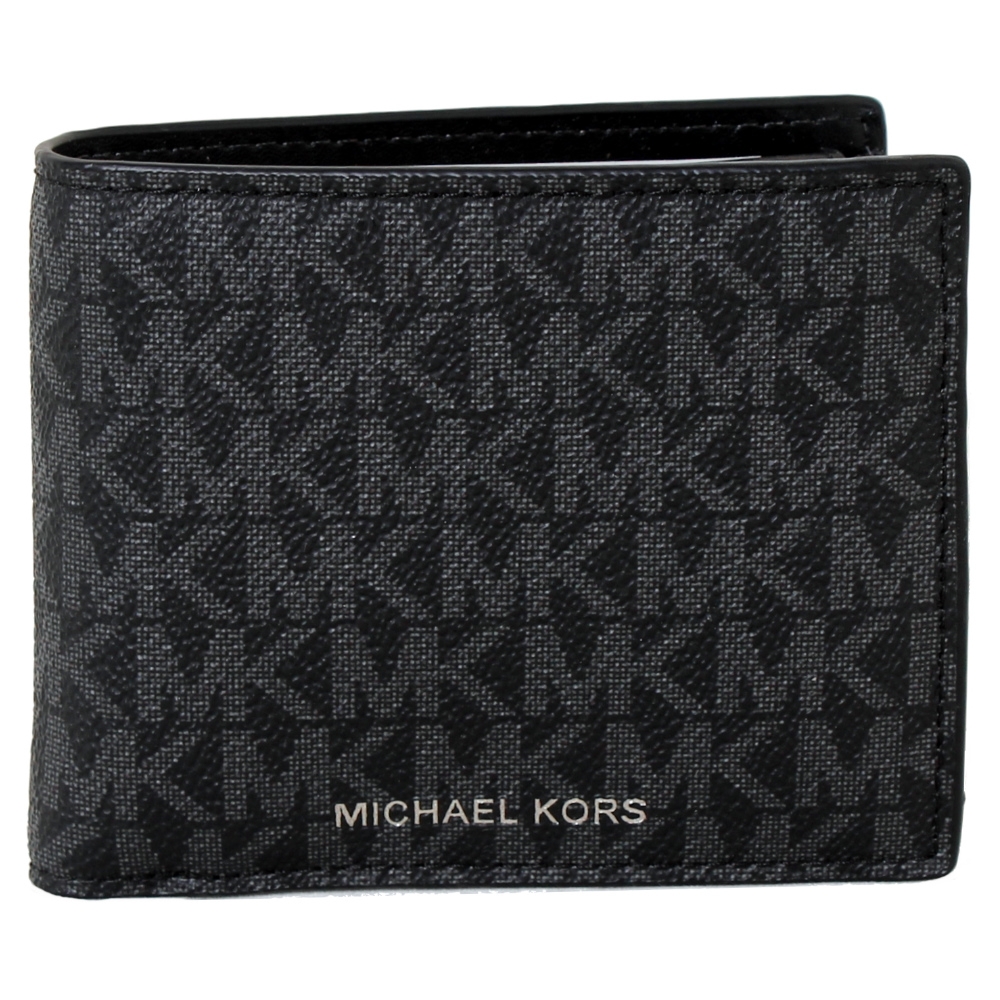 MICHAEL KORS 燙銀LOGO滿版防刮皮革零錢袋短夾-黑