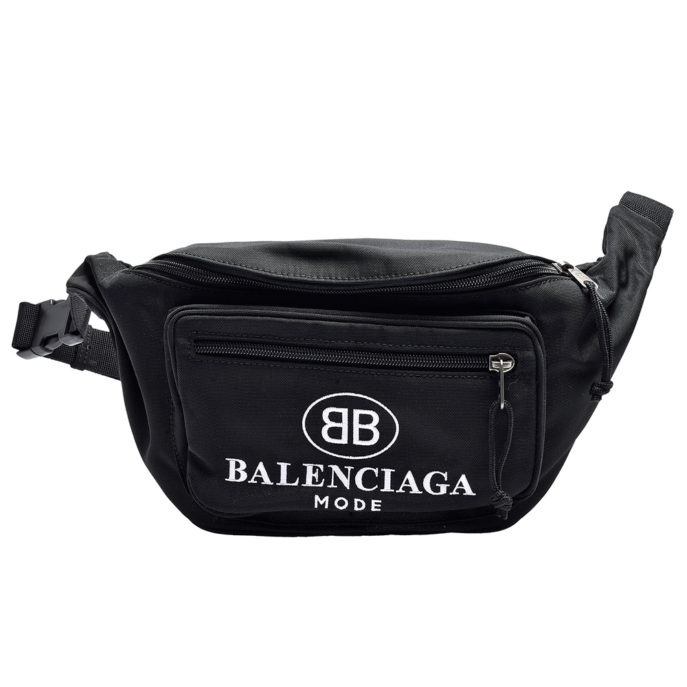 BALENCIAGA Explorer系列品牌字母正反B LOGO尼龍布腰包/斜背包(黑)