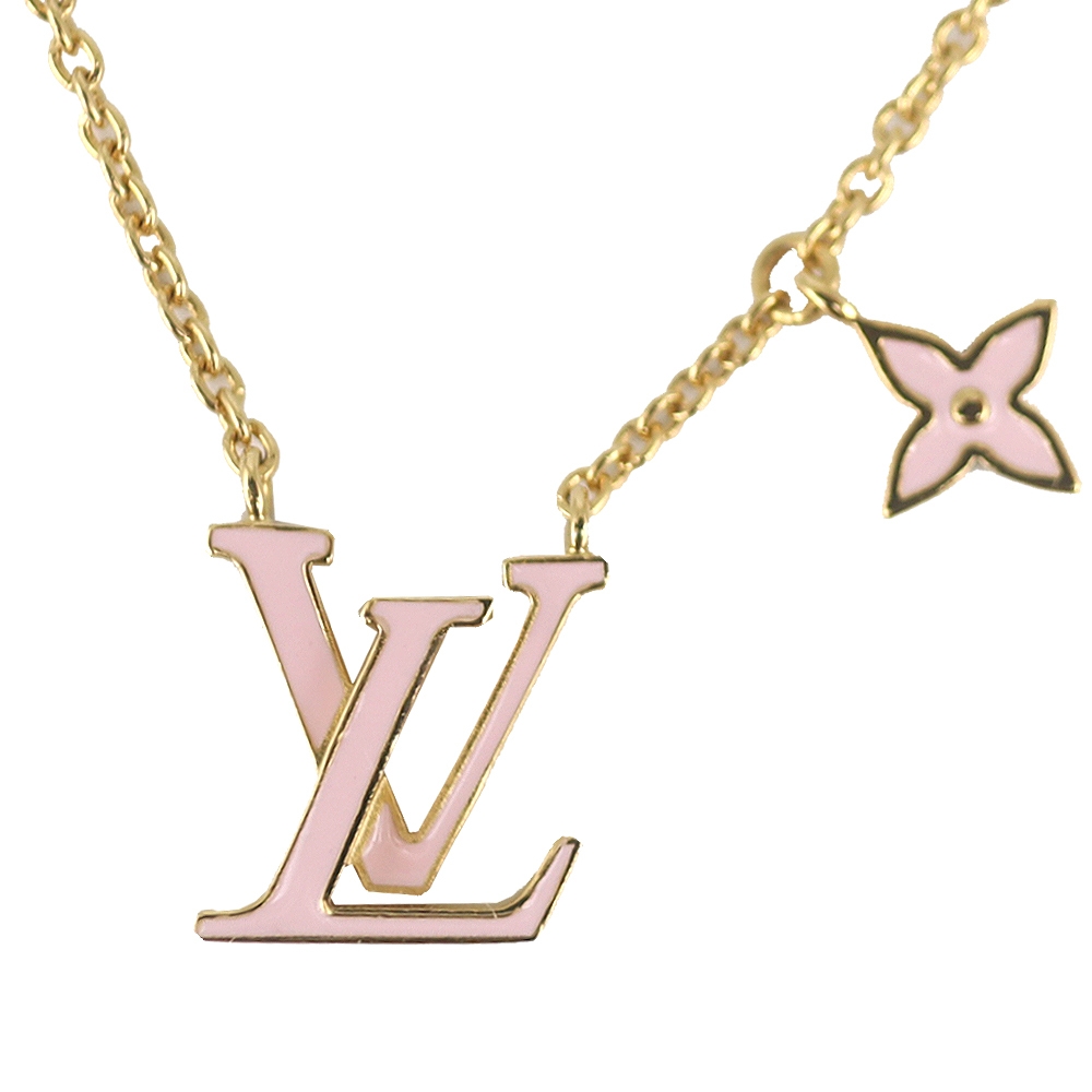 LV M01215 Iconic LV LOGO 粉色琺瑯金色項鍊