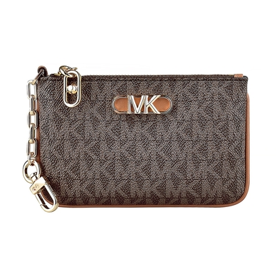 MK MICHAEL KORS PARKER金字LOGO緹花PVC拉鍊零錢包(橡子棕x深褐)