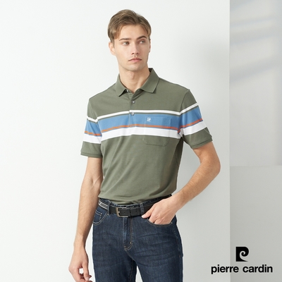 Pierre Cardin皮爾卡登 男款 大定位橫條短袖POLO衫-綠色(5237263-47)