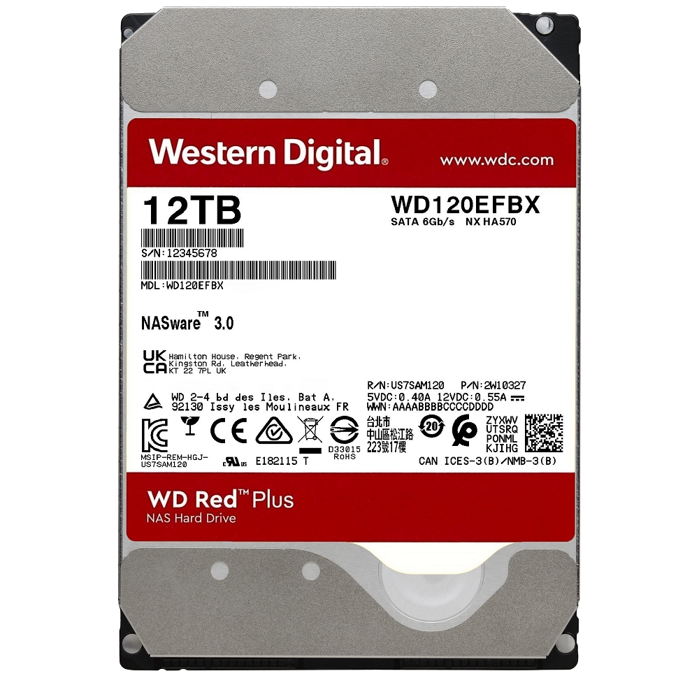 WD 紅標Plus 12TB 3.5吋NAS硬碟(WD120EFBX)