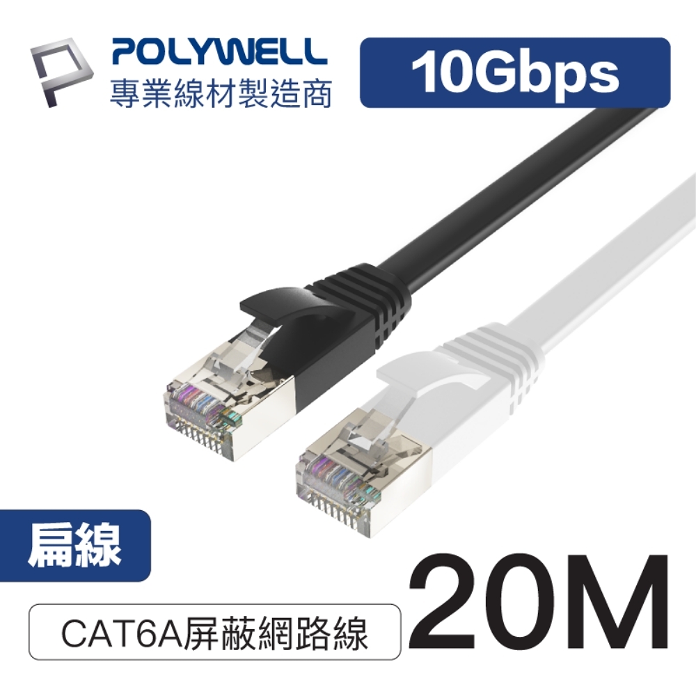 POLYWELL CAT6A 高速網路扁線 20M