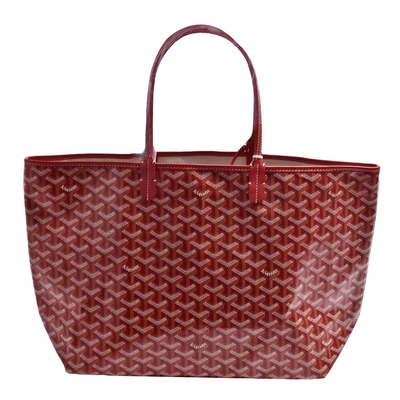 GOYARD 經典St. Louis PM防水帆布LOGO購物包(中-紅-附收納袋)