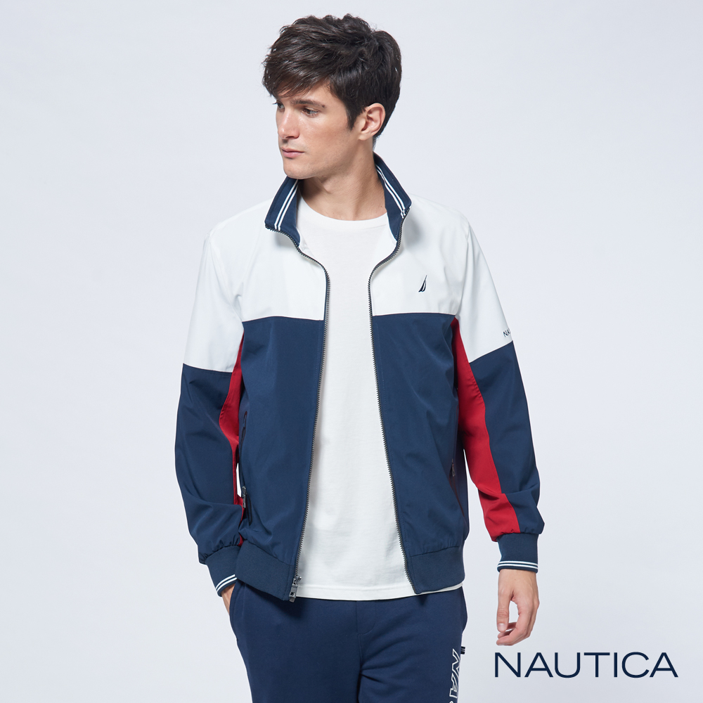 Nautica撞色立領彈性休閒外套-深藍