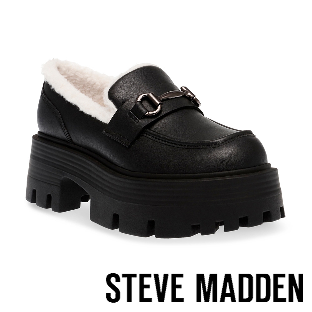 STEVE MADDEN-MILESTONE 馬銜扣內絨毛厚底樂福鞋-黑色