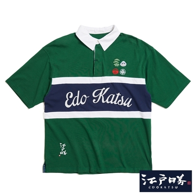 EDOKATSU 江戶勝 立領學院風剪接短袖T恤-男-深綠色