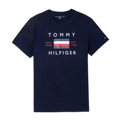 TOMMY 熱銷刺繡大Logo圖案短袖T恤-深藍色