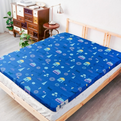 米夢家居-夢想家園-100%精梳純棉5cm床墊換洗布套/床套-雙人加大6尺(深夢藍)