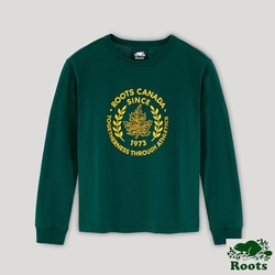 Roots 女裝- 運動派對系列 楓葉徽章長袖 T 恤-綠色