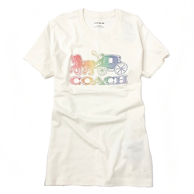 COACH 新款大馬車女款棉質寬版短袖T恤(XS/米白)