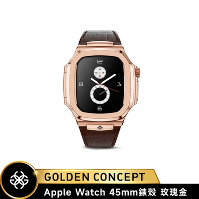 【Golden Concept】Apple Watch 45mm錶殼 玫瑰金錶框 棕皮革錶帶 WC-ROL45-RG-BR