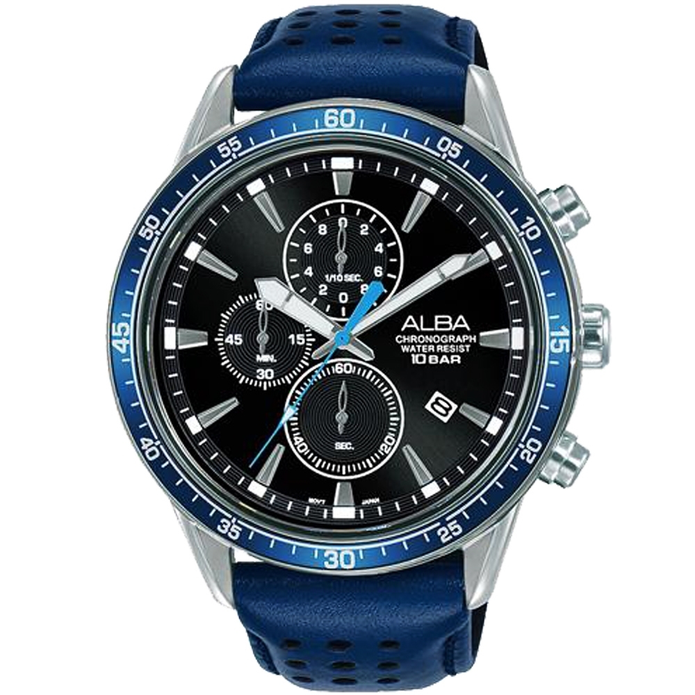 ALBA 雅柏 三眼計時錶 (AM3835X1/VD57-X193B)45mm 藍色 男錶
