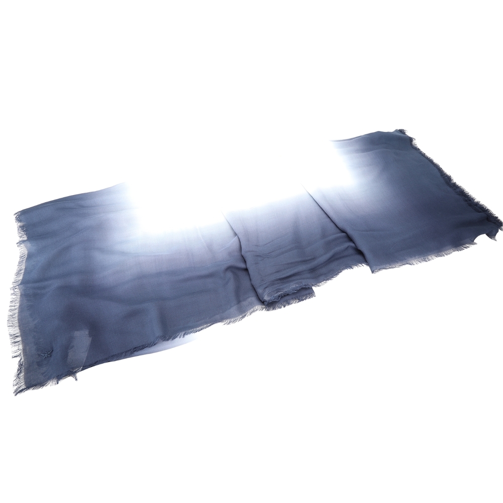 Max Mara-WEEKEND GHIA 漸層渲染邊框莫代爾棉深藍流蘇披肩 圍巾(180x140)
