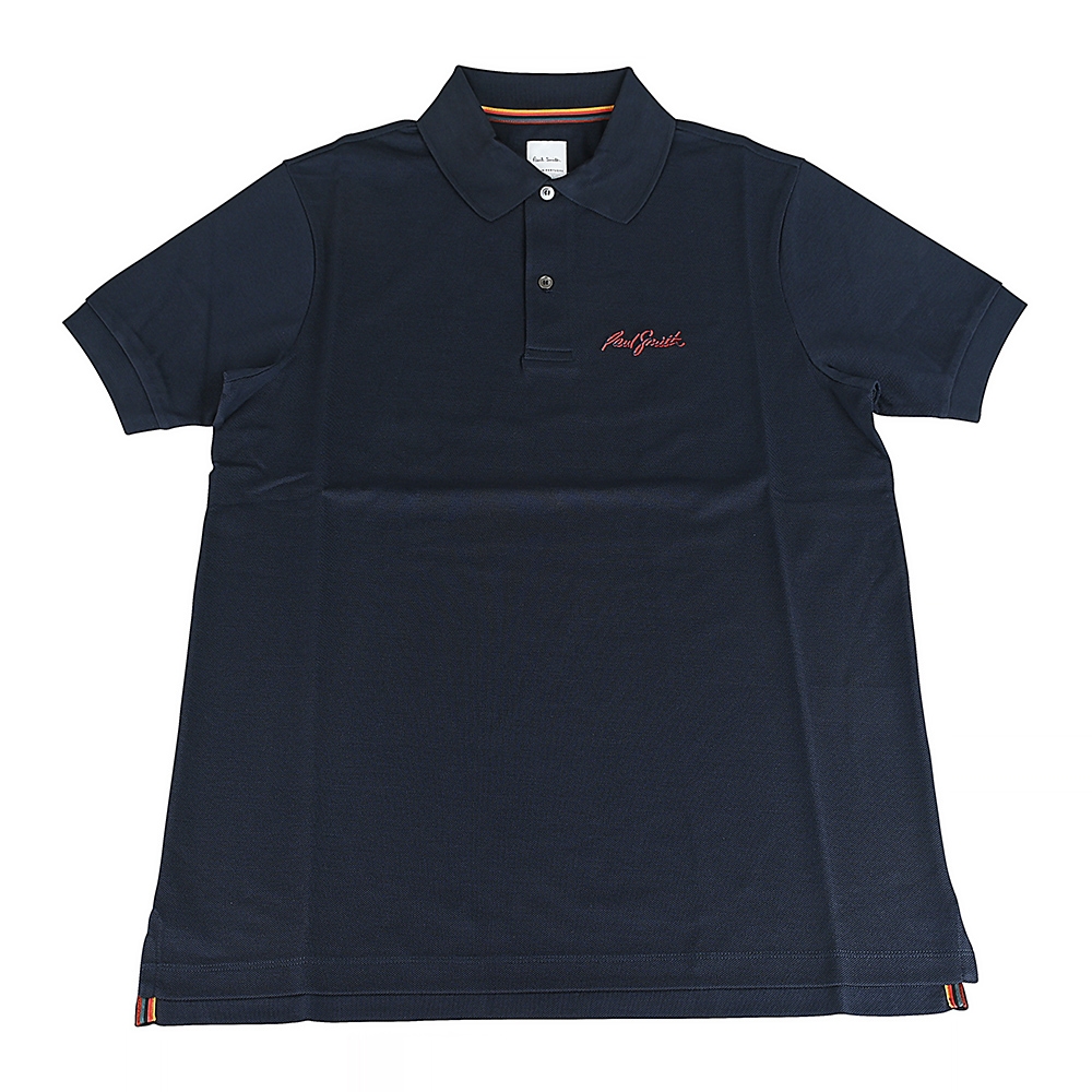 PAUL SMITH刺繡陰影簽名LOGO棉質2釦設計短袖POLO衫(男款/海軍藍)