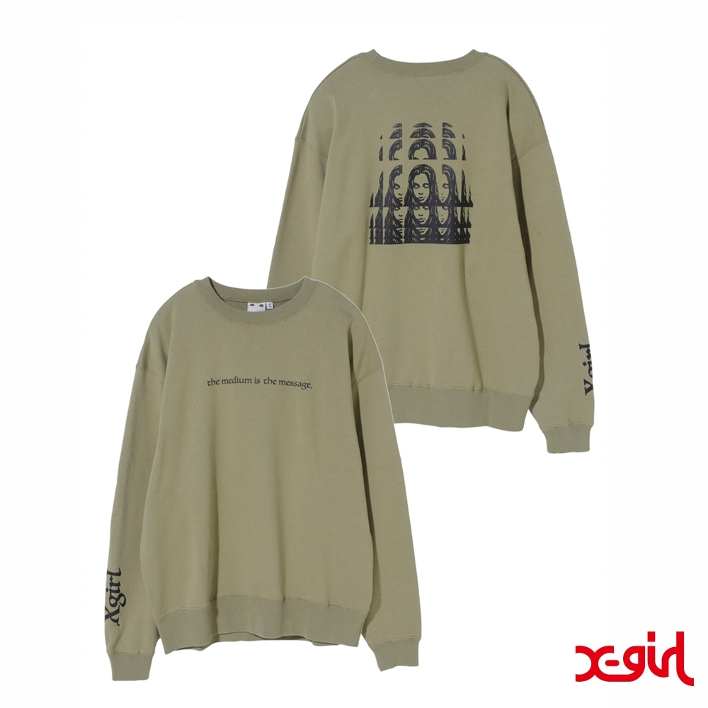 X-girl PSYCHEDELIC FACE CREW SWEAT TOP大學T-橄欖綠| Yahoo奇摩購物中心