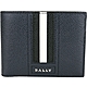 BALLY TEVYE 經典黑白條紋夜藍色六卡對折短夾 product thumbnail 1