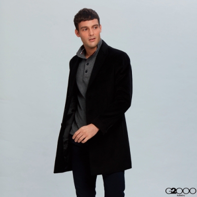 G2000長版羊毛素面大衣-黑色