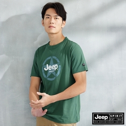 JEEP 男裝 LOGO圖騰純棉百搭短袖T恤-綠色