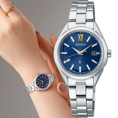 SEIKO 精工 LUKIA 永恆之藍 限量 太陽能鈦金屬電波鑽石藍色女錶(SSQW075J/1B32-0BF0B)-28mm