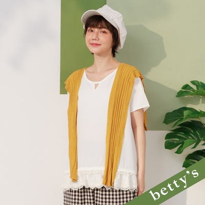 betty’s貝蒂思 三角簍空領口蕾絲拼接上衣(白色)