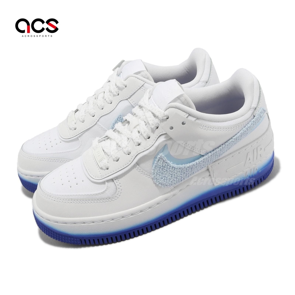 Nike 休閒鞋 Wmns AF1 Shadow 女鞋 白 藍 雪尼爾絨布 FJ4567-100