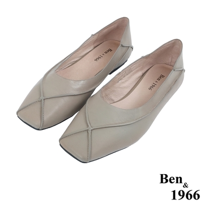 Ben&1966高級頭層打蠟羊皮流行方頭鞋-卡其(228032)