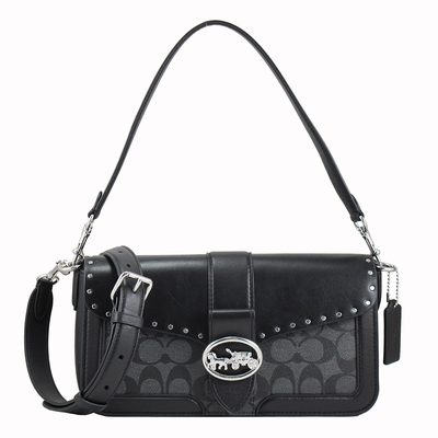 COACH專櫃馬車雙背帶肩斜兩用包(黑灰)