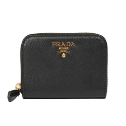 PRADA SAFFIANO 防刮皮革金屬字母拉鍊零錢包(黑)