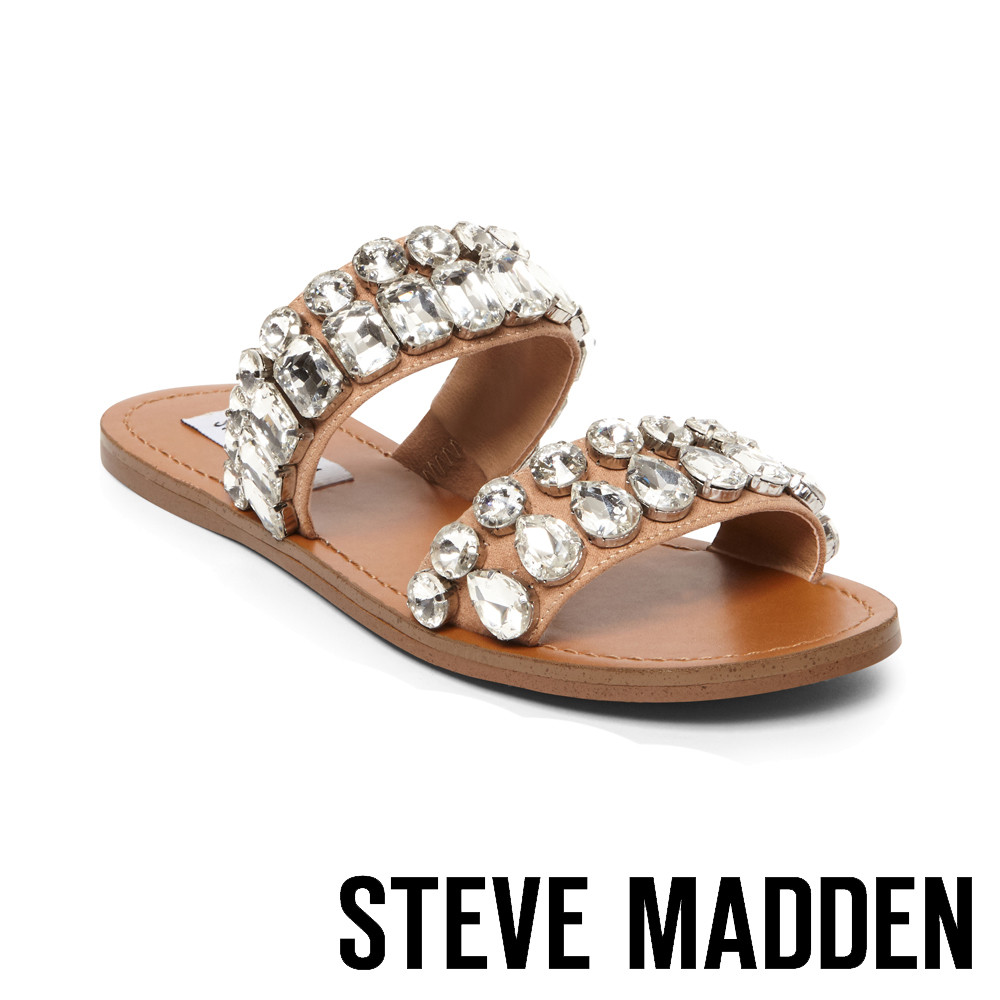 STEVE MADDEN-REASON雙水鑽鑲嵌二字帶平底拖-棕色