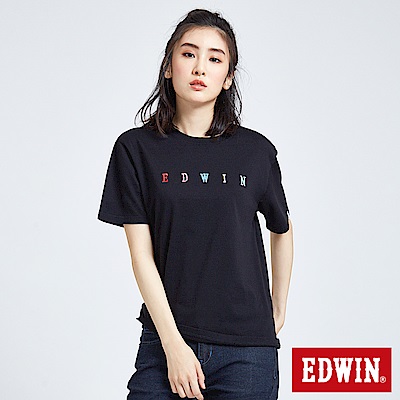 EDWIN 東京系列繽紛LOGO短袖T恤-女-黑色