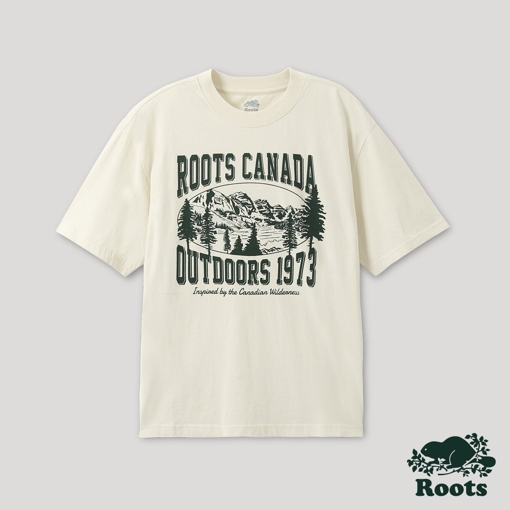 Roots 中性- 荒野景緻系列 森林元素短袖T恤-米白色