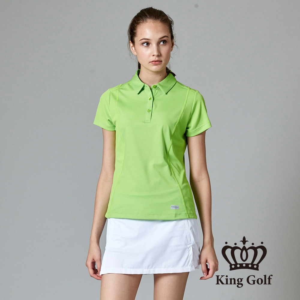 【KING GOLF】女款素面透氣材質拼接造型POLO衫/高爾夫球衫-綠色