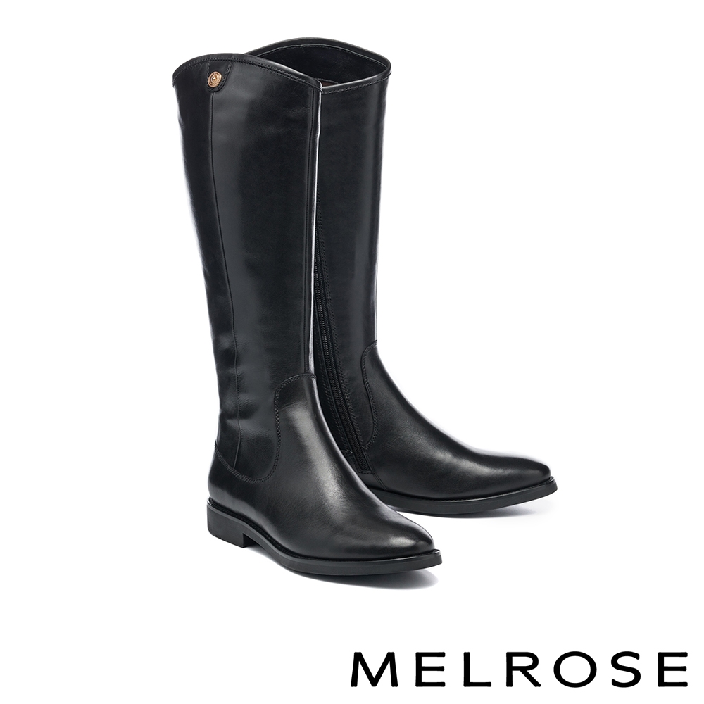 (時尚美靴)長靴 MELROSE 經典簡約純色牛皮低跟長靴－黑