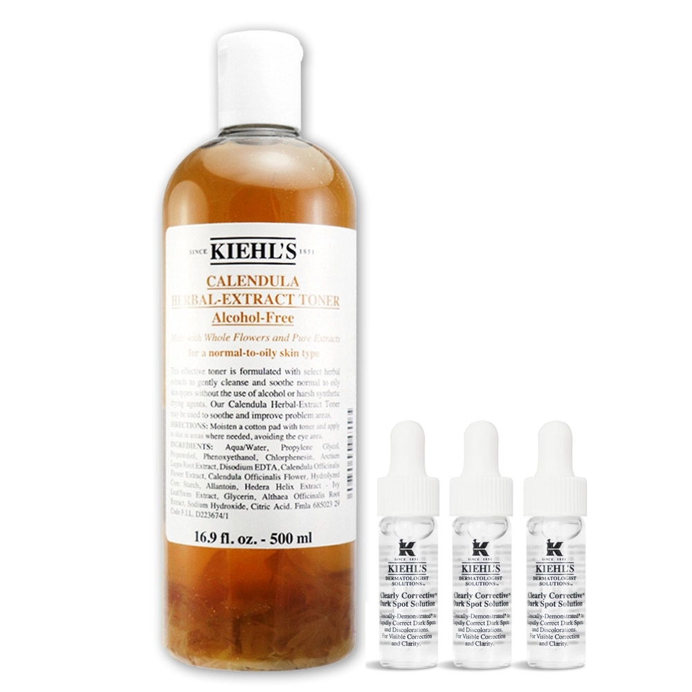 KIEHLS契爾氏 金盞花植物精華化妝水500ml+激光極淨白淡斑精華4mlx3入