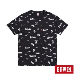 EDWIN 口袋滿版印花短袖T恤-男-黑色