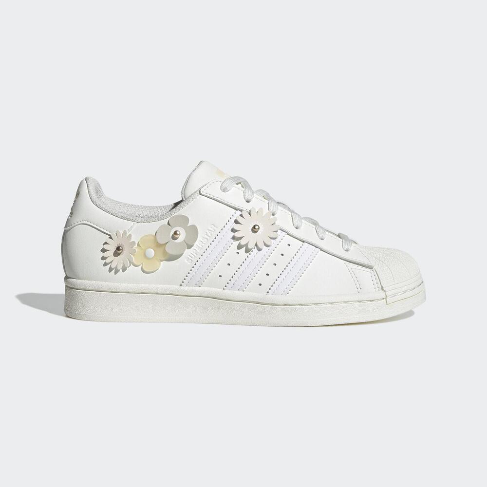 Adidas Superstar W [GX2172] 女 休閒鞋 經典 Originals 貝殼頭 花卉 穿搭 米白