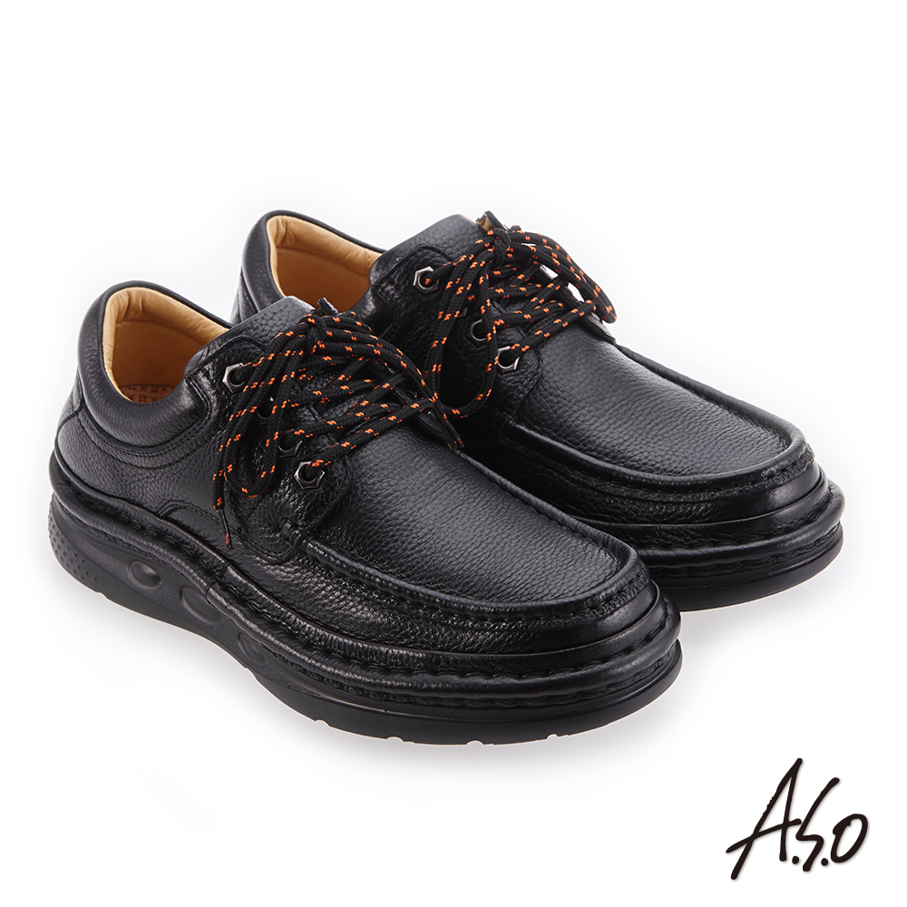 A.S.O 手縫氣墊 精緻縫線雙色鞋帶休閒鞋 黑 product image 1
