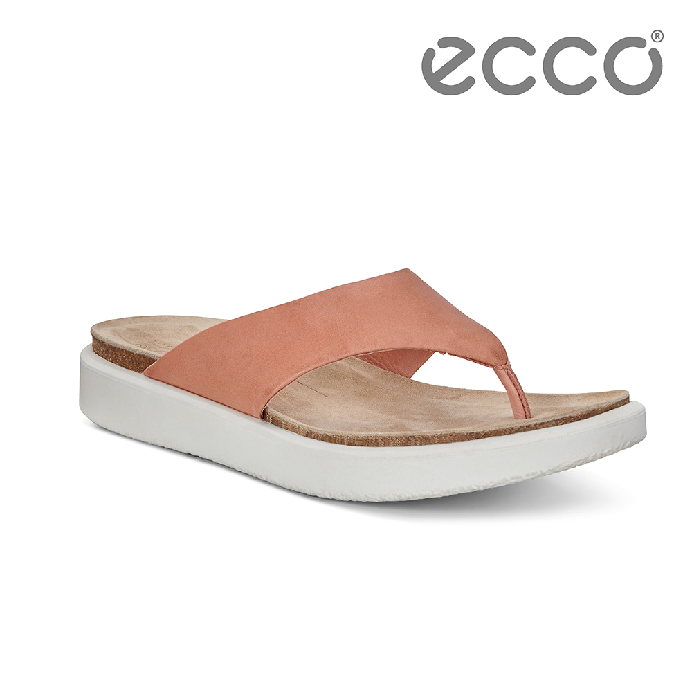 ECCO CORKSPHERE SANDAL W 素色皮革休閒人字拖鞋 女-粉