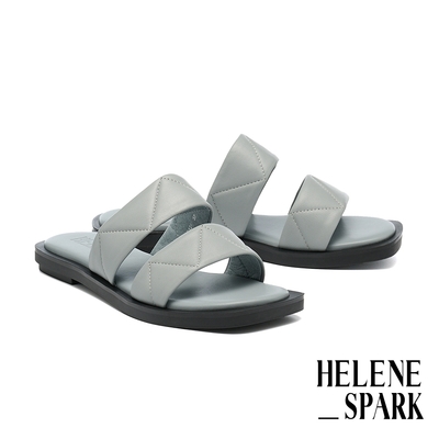 拖鞋 HELENE_SPARK 隨興舒適壓紋雙寬帶綿羊皮方頭厚底拖鞋－灰