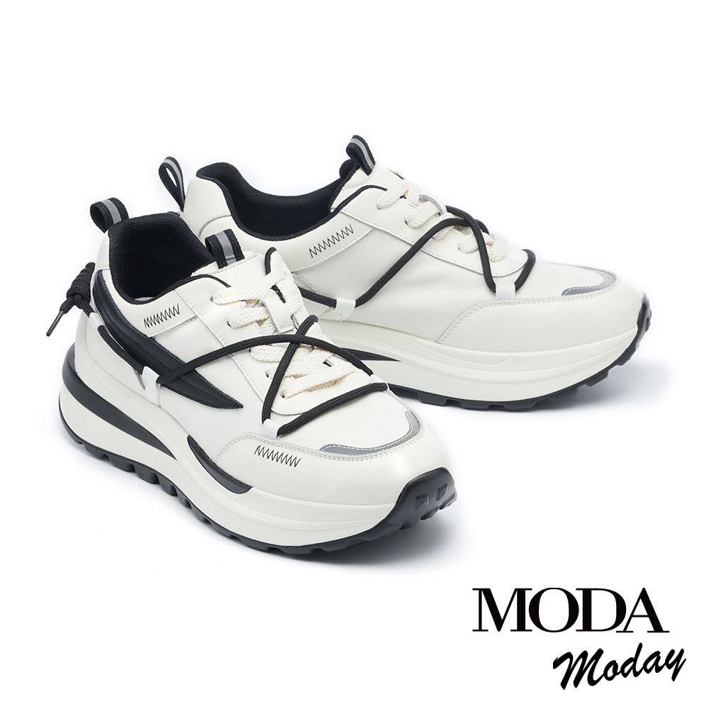 休閒鞋 MODA MODAY 活力運動風異材質老爹綁帶厚底休閒鞋－黑