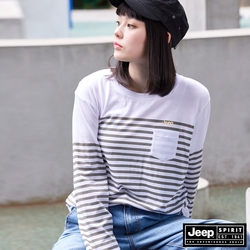 JEEP 女裝 經典簡約條紋休閒長袖T恤-白色