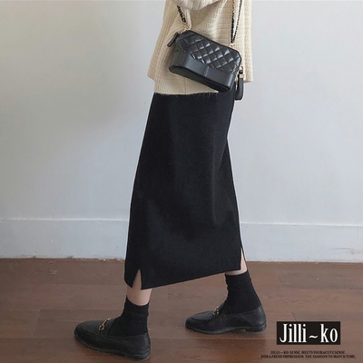 JILLI-KO 秋冬加厚顯瘦A字裙- 黑色