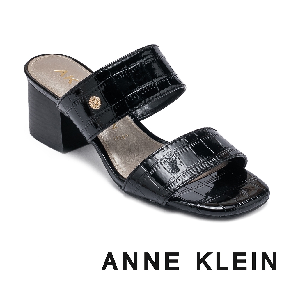 ANNE KLEIN-BUNNY 漆皮紋涼感粗跟涼拖鞋-黑色