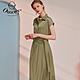 OUWEY歐薇 高級光澤小包袖襯衫腰帶洋裝(綠/藍)3212177009 product thumbnail 1
