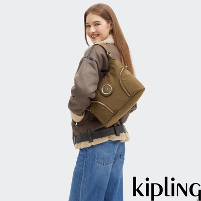 Kipling 簡約卡其彎月形肩背包-ILIE