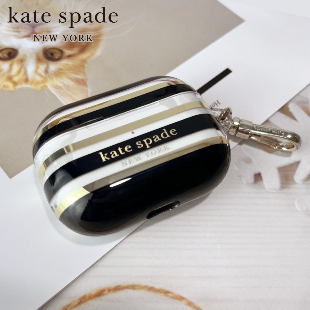 【kate Spade】AirPods Pro 保護殼/套-黑金條紋