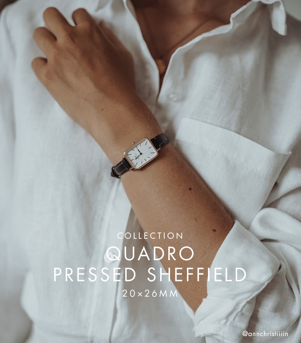 Daniel Wellington DW 手錶Quadro Sheffield 20X26經典黑真皮皮革小方