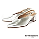 Tino Bellini 義大利進口V型鞋口後釦帶尖頭粗跟鞋_銀 product thumbnail 1