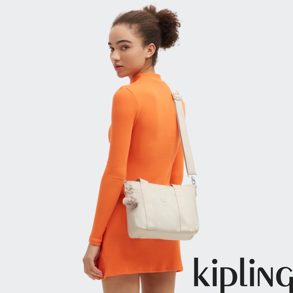 Kipling (網路獨家款) 溫柔珍珠米色雙炳手提斜背托特包-ASSENI MINI